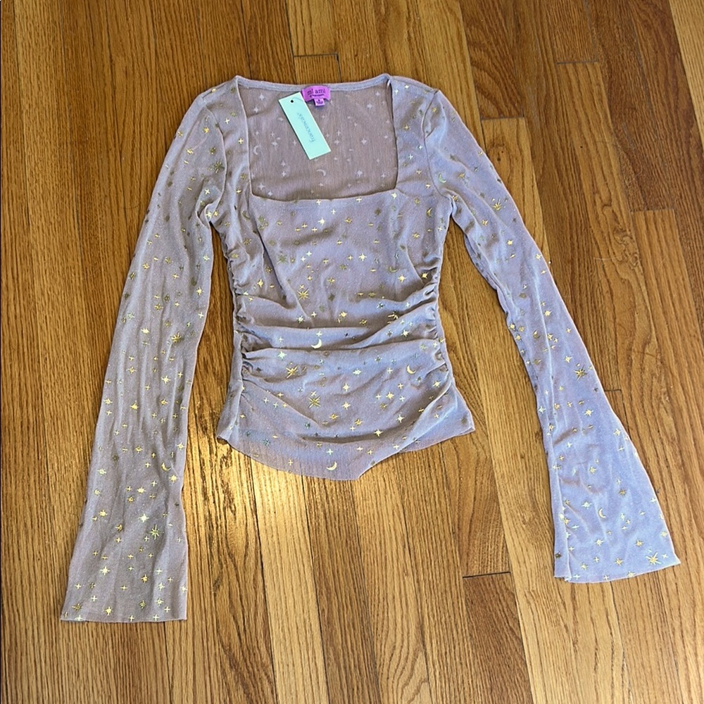 Francesca’s - Miami - Pink and Gold Blouse with Elegant Design - Small